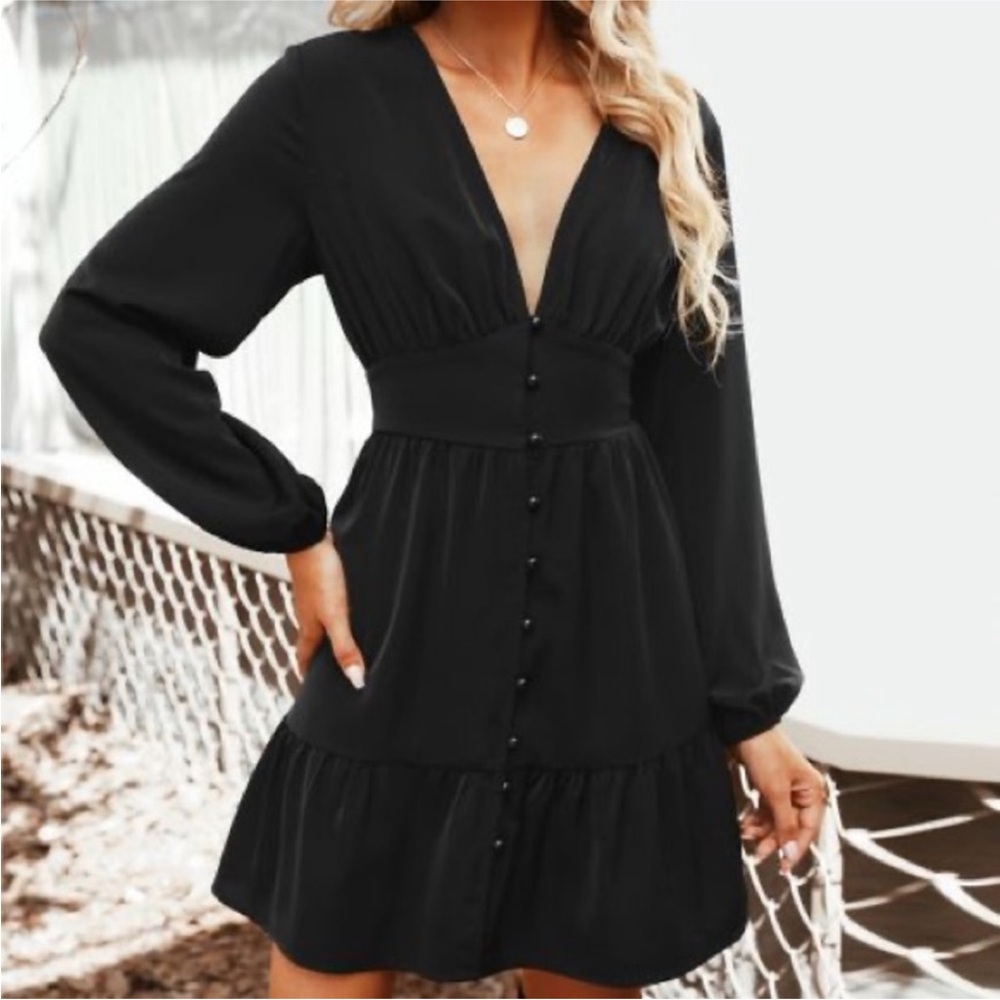 Cupshe Black Mini Dress, Plunging V-Neck, New w/ Tags, Size XL